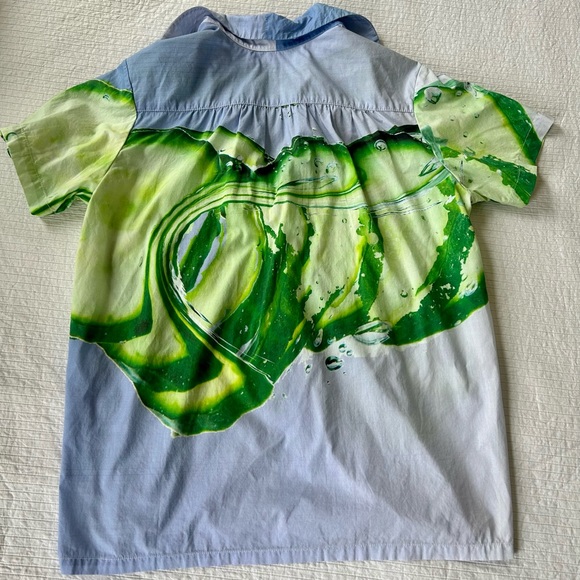 Print All Over Me Digital Print Button-up Short Sleeve Unisex Shirt Green Blue - Picture 8 of 10